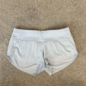 Lululemon speed-up shorts, low-rise, 2.5” inseam, pastel blue